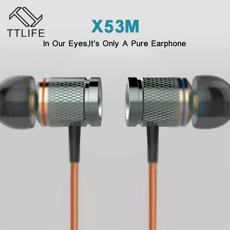 Original TTLIFE Wired Metal Sport Earphone X53M HIFI Stereo Music 3.5mm Headset With Mic for