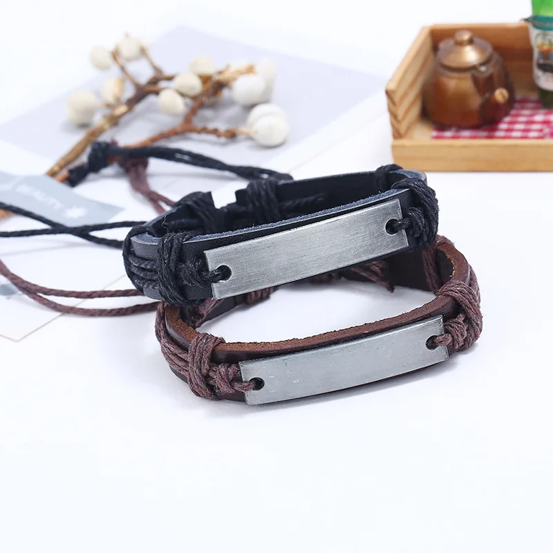 Qevila 2019 New Fashion Zinc Alloy Leather Braided Handmade Bracelet for Women Men Black Charm Punk Bracelet Bangle Jewelry Gift (4)
