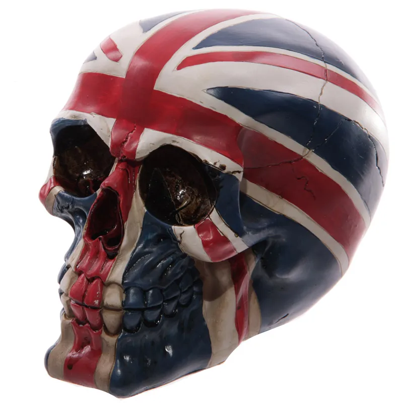 

Patriot Ornamental Skull Gothic Fantasy UK British Royal Flag Union Jack Skull Head Skeleton Statue Figure Halloween Decorations