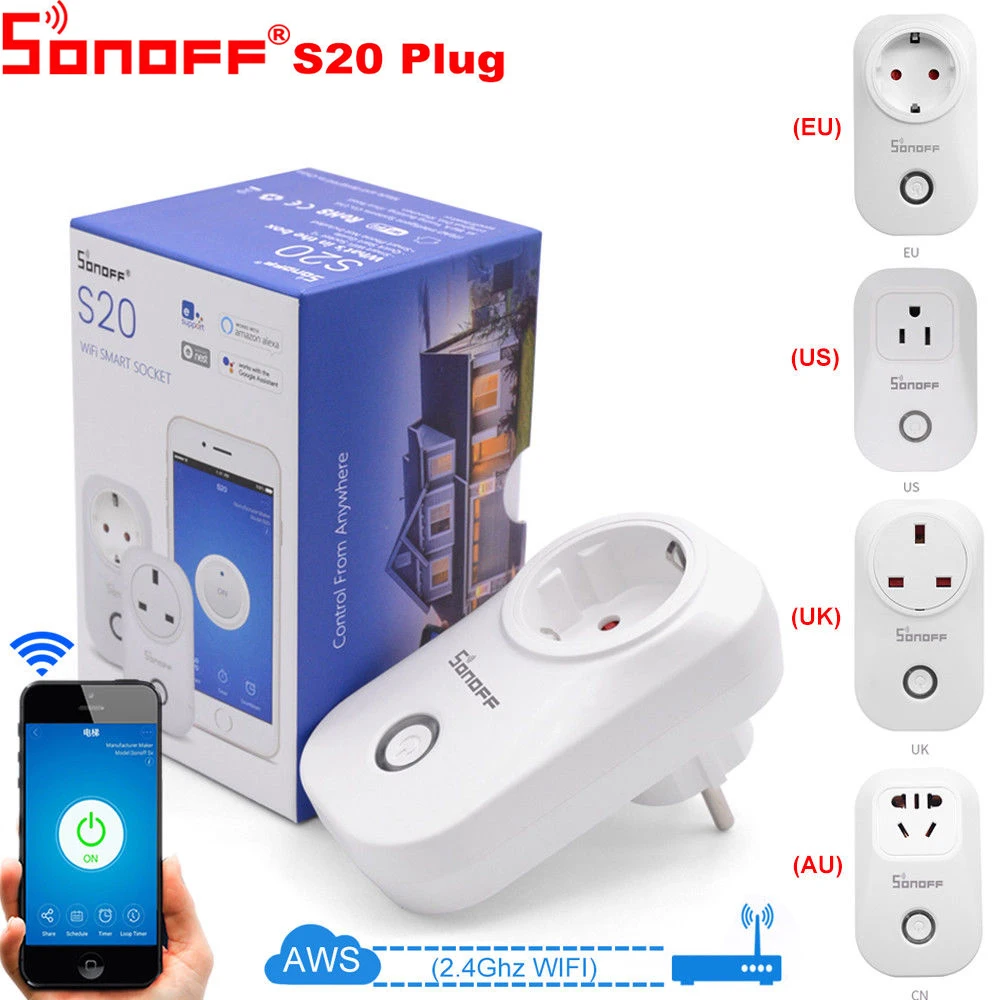 

Sonoff S20 Home Automation Wifi Power Socket Switch Wireless APP Remote Socket Outlet Timing Switch Work with Alexa Google Home