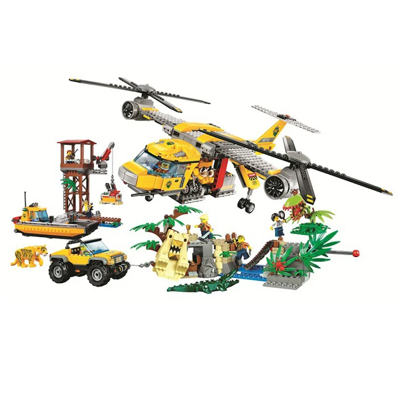 

Bela 1298PCS City Urban Jungle Air Drop Helicopter model Building Blocks Bricks Compatible with Legoingly Toys Children Gifts