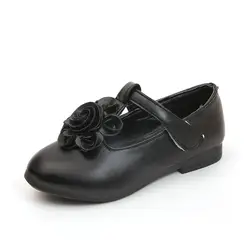 Jgshoukito осень 2019 г. новый модные туфли для девочек цветочный из искусственной кожи черный детская обувь Свадебная вечеринка мягкие маленькие