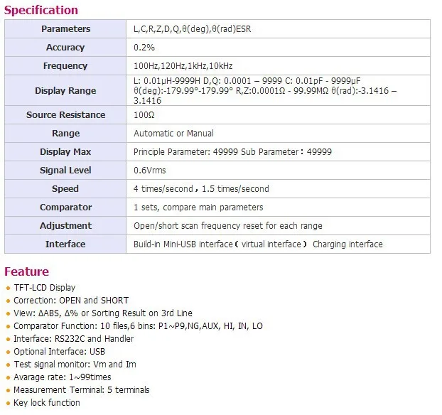 Ручной Высокоточный LCR метр 10 кГц L C R Q D Z Theta ESR Тестер TFT lcd сенсорный экран USB AC100-240V литий-ионный аккумулятор AT825