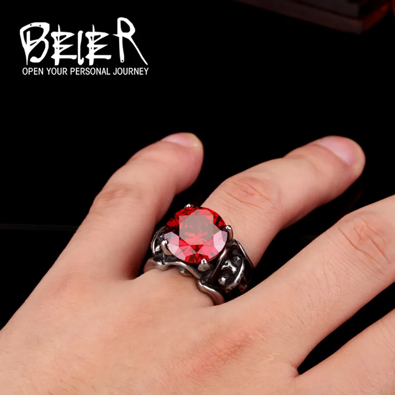 BEIER New Big Red Stone Ring For Men Stainless Steel Fashion Unique Jewelry Party gift BR-Q017