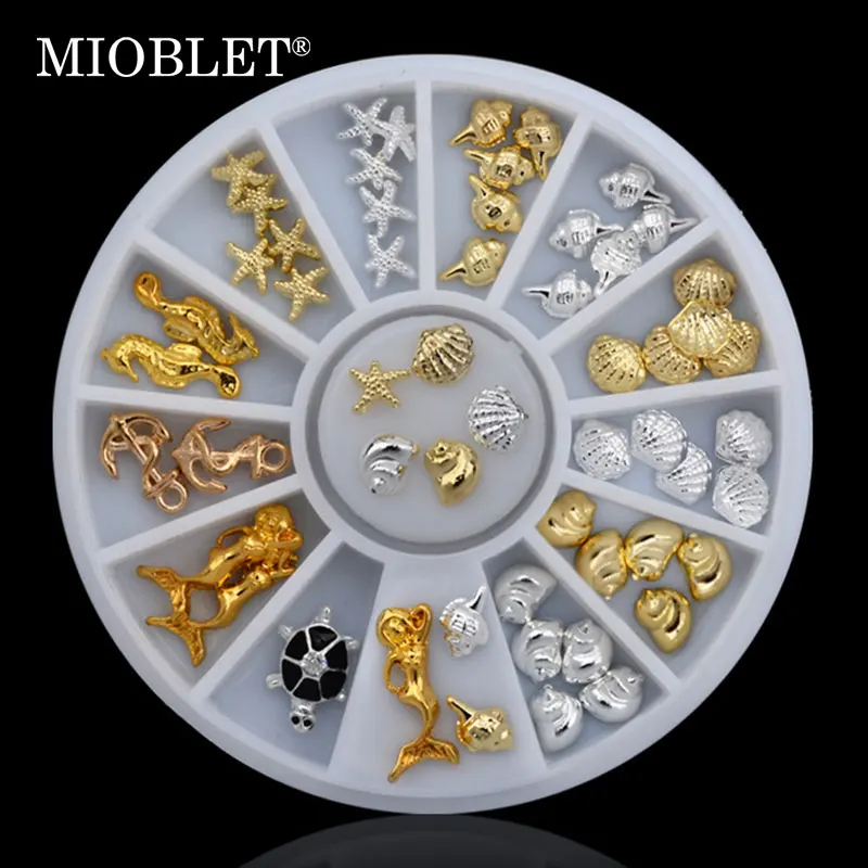

MIOBLET 1Box 3D Marine Life Nail Rhinestone Metal Animals Decal Rivet Studs DIY Design Alloy Nail Art Decoration Accessory HY033