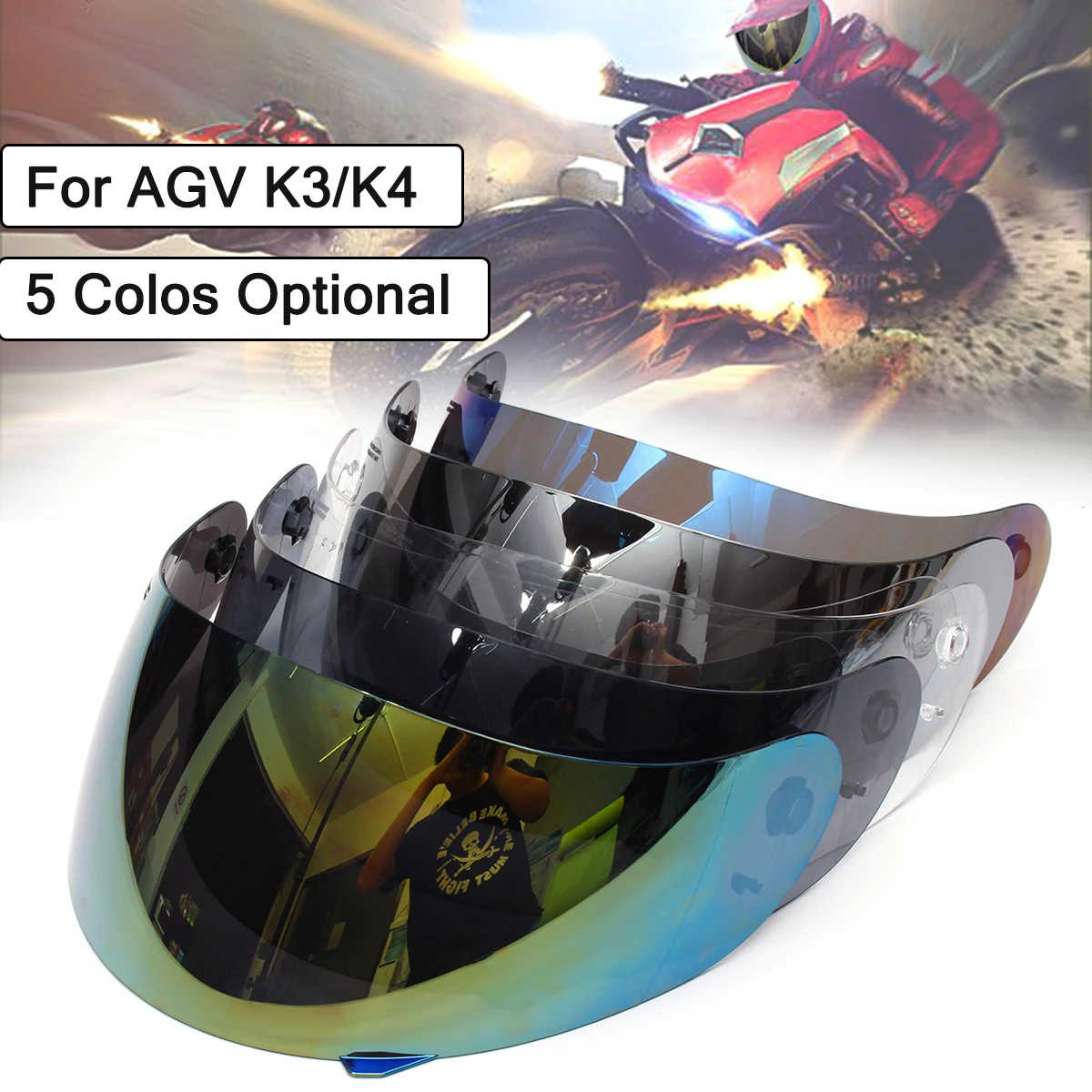 

5 Color Full Face Motorcycle Helmet Visor Lens Shield For AGV K3 K4 Motocross Helmet Motorbike