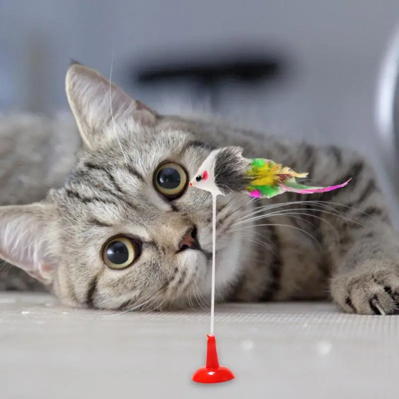 1pc Cat Interactive Toy Pet Supplies Plush False Mouse Chewing Scratch Playing Toy with Feather