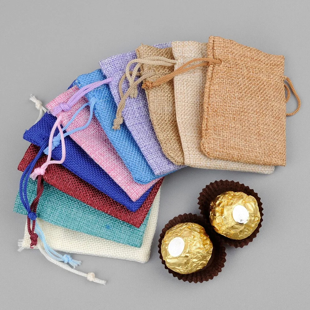 50pcs/lot Jute Gift Packaging Bags Jewelry Pouches High Quality Jewelry