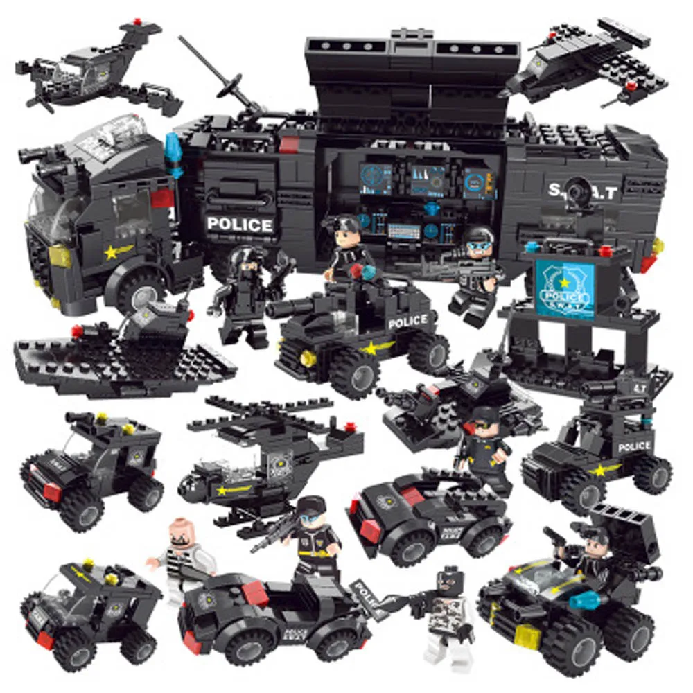 

8in1 SWAT City Police Truck Building Blocks Sets Ship Helicopter Vehicle Creator Bricks Playmobil Compatible with LegoING Toys