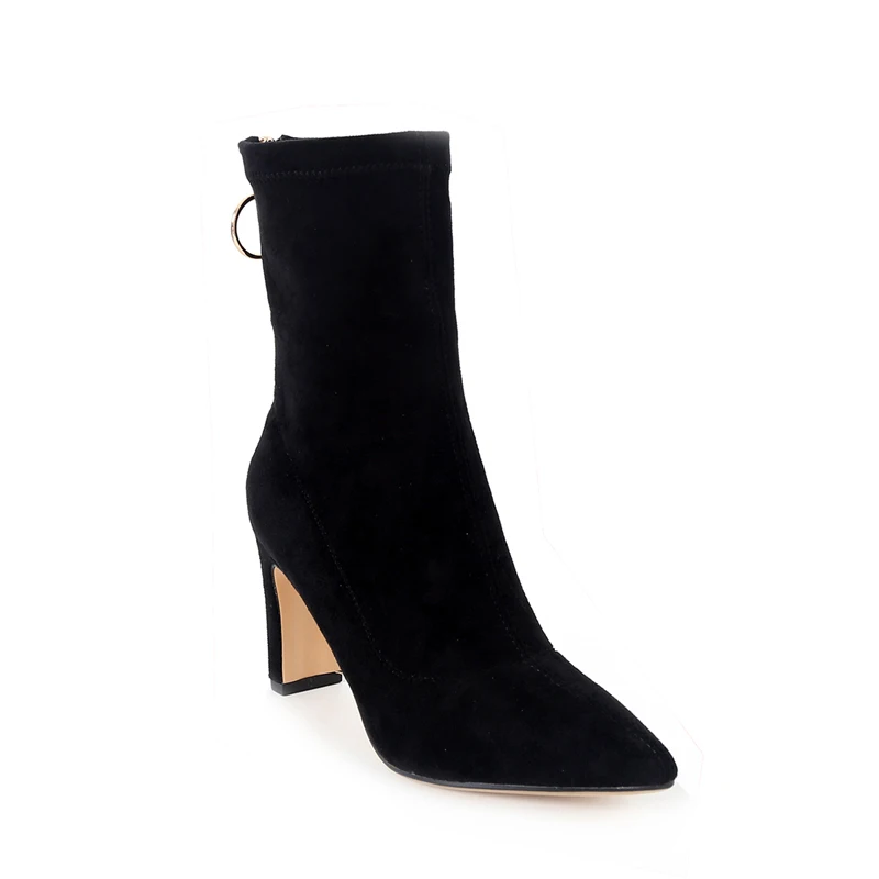 Short marrone Shoes Donna Scamosciato Boots alti Fashion Stretch Tacchi punta Wetkiss Plush Calzini Zipper Women a Nero Winter qvU7TP