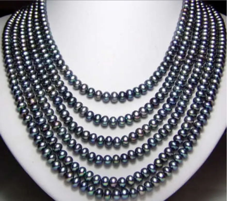 

FREE shipping>>>>>>Long 130" 7-8mm Black Akoya Cultured Pearl Necklace AAA+0088