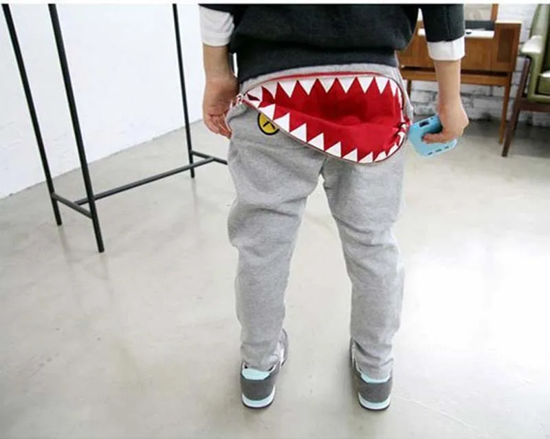 Новинка года; осенние штаны для малышей с изображением акулы; повседневные Хлопковые Штаны-шаровары для мальчиков и девочек; детские брюки с рисунком - Цвет: gray
