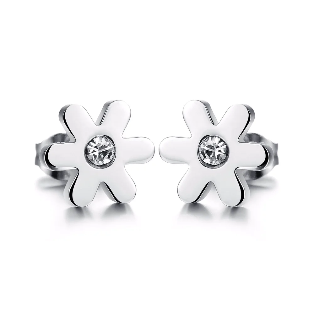 

HeeZen Trendy Daisy Shaped Shiny Zircon Stud Earrings for Women & Men Stainless Steel Jewelry Chic Earrings Flower Bijoux Gift
