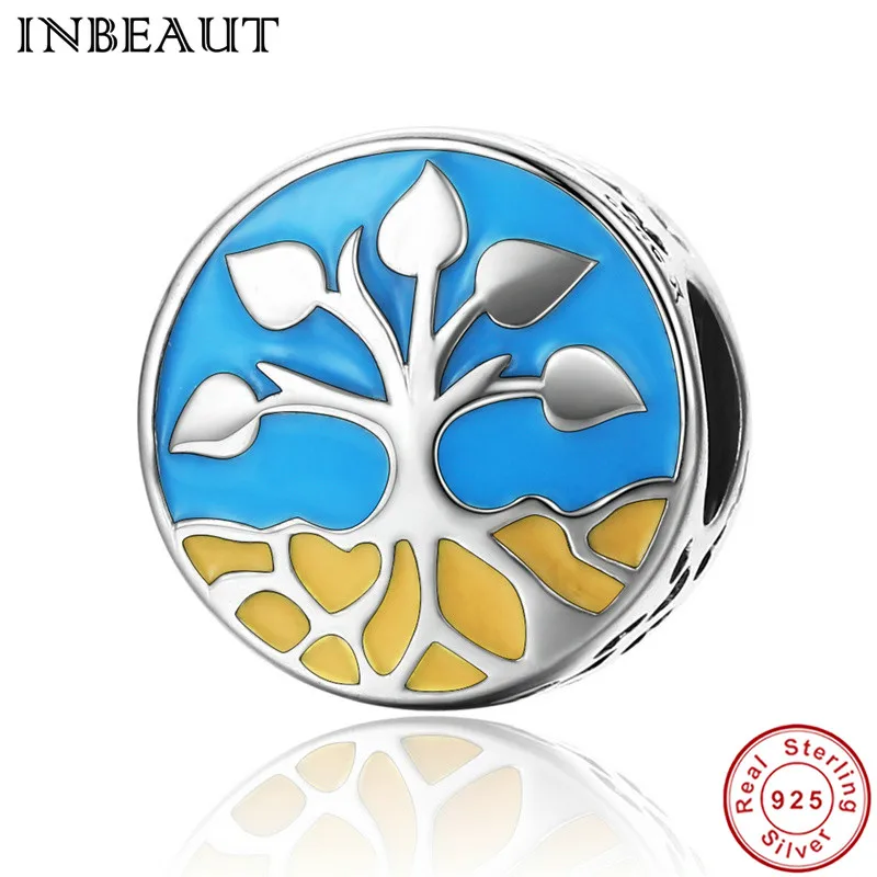 

INBEAUT New Collection 925 Sterling Silver Life And Growth Tree of Life Blue Enamel Charms Beads Fit Original Bracelet Jewelry