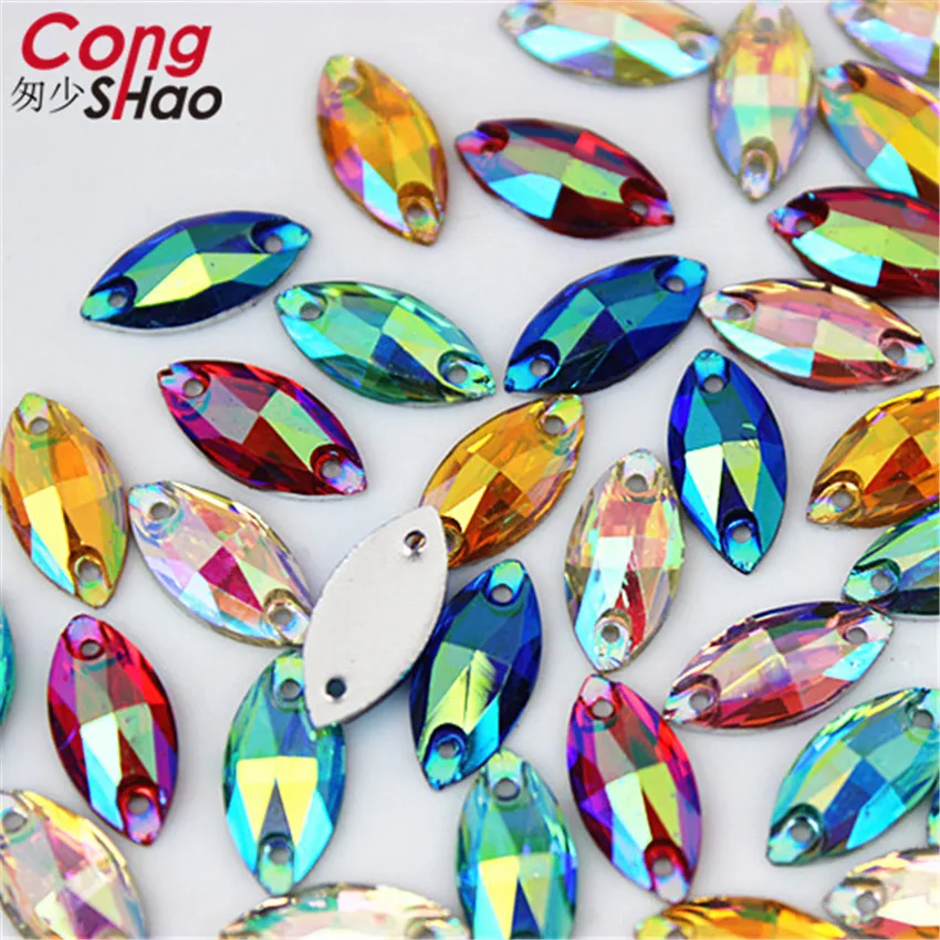 Cong Shao 200pcs 7*15mm Horse Eye Ab Colorful Flatback Resin Rhinestone