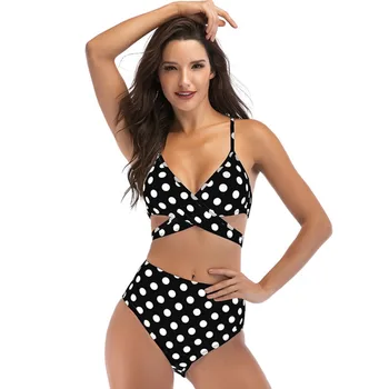 

Sexy Polka Dot Top Bathing Suits Biquini Criss Cross Bikini Bra Set Brazilian 2018 Bandage Swimsuit Women Push Up Swimwear