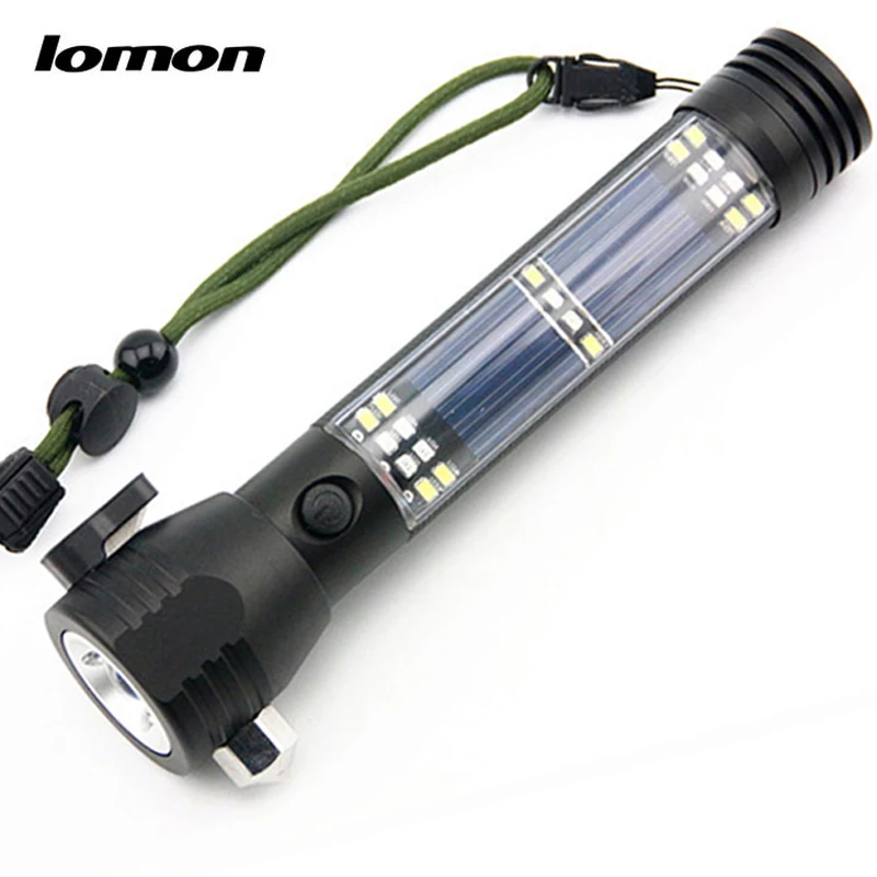 Solar Rechargeable Portable Cree Led Flashlights Torches USB Charging