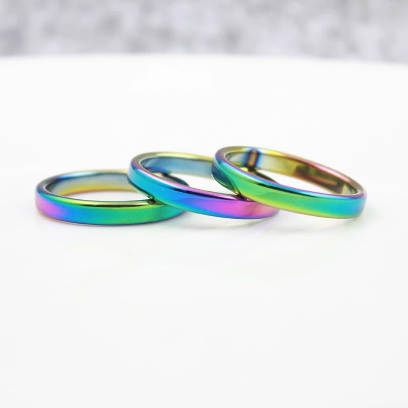 

Rainbow Color Grade AAA Quality 4mm Width flat Hematite Rings( 50 Pieces mixed sizes) HR1012-1