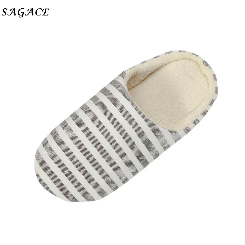 

SAGACE shoes Women Men Anti-slip Home Warm Striped Slipper 1cm Fashion Lovely Winter Bedroom Simple Flat Slipper Shoes