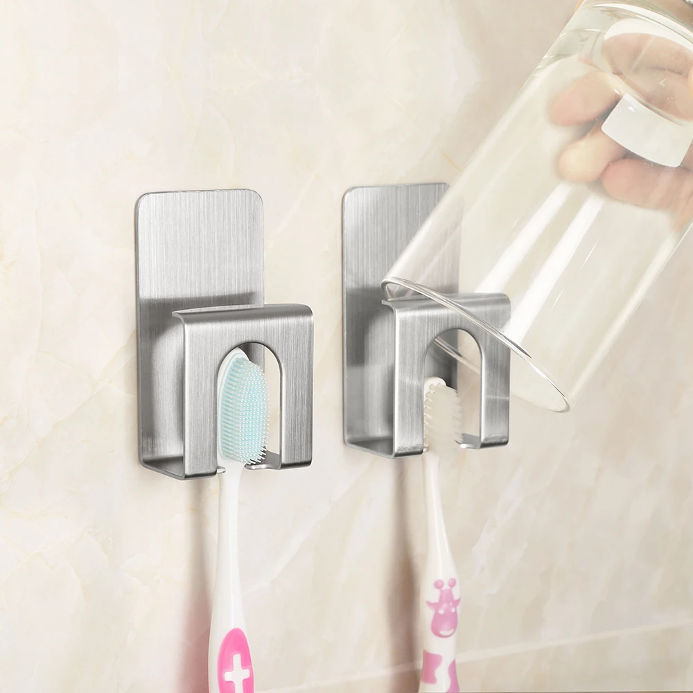 Stainless Steel Toothbrush Electric Toothbrush Holder Rustproof Polished Organizer Sticky Wall Mounted Bathroom Hanger Shelf4