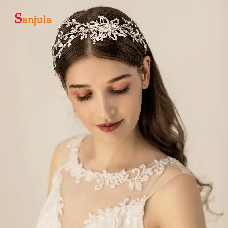 

Handmade Beaded Flowers Bridal Headband Crystals Metal Chain Luxurious Wedding Hair Jewelry Accessories gelin tacı H323