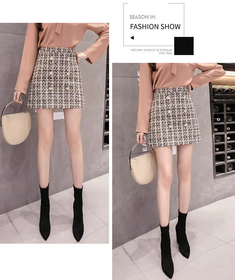 Vintage Plaid Women Skirt Winter 2019 New Fashion High Waist Skirt Ladies Woolen Skirts Jupe Femme Hiver Faldas Mujer Moda (4)