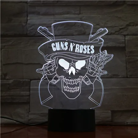 

usb 3d led night lamp Guns N' Roses Band 7 Color Changing Decorative Light Gnr Boys Child Kids Baby Gifts Desk Lamp Bedroom Neon