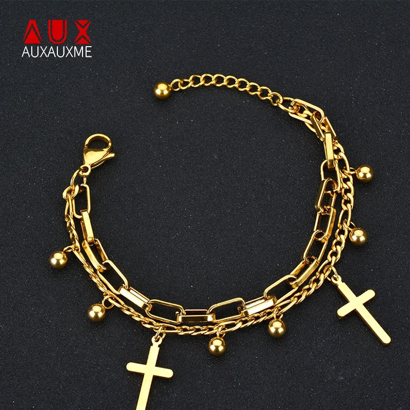 Auxauxme многослойный браслет из нержавеющей стали для женщин