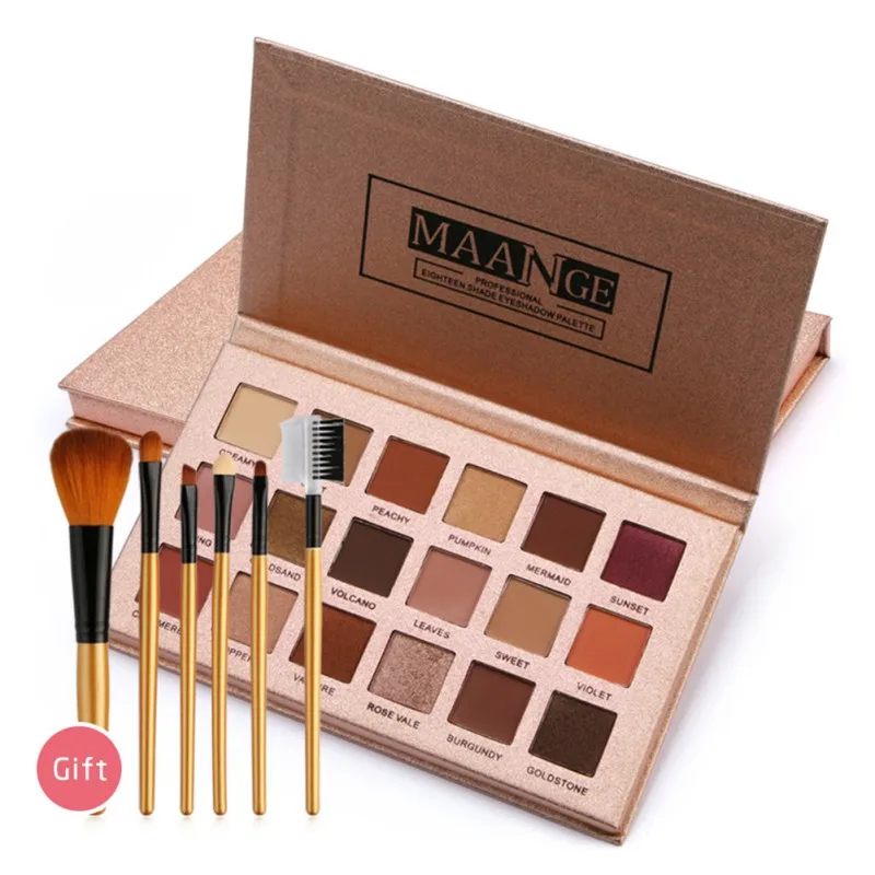 

Shimmer Eye Shadow Palette 18 Color Shimmer Glitter Eye Shadow Powder Matte Eyeshadow Cosmetic + 6 pcs Makeup brushes