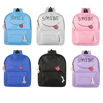 

Cute Women Canvas Backpack Travel Bags Smile Face Printing Backpacks Rucksack for Teenage Girls AB@W3 Women bag