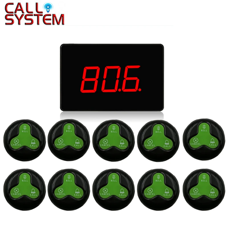 

999 channel Wireless Waiter Calling Bell System Restaurant Service Caller 1 Receiver Host + 10 Call Button