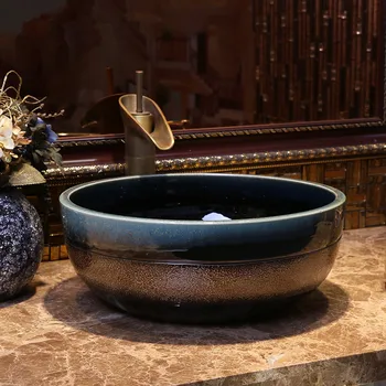 

Glaze kiln China Ceramic Art Basin Sink Counter Top Wash Basin Bathroom Sinks single bowl wash basin round