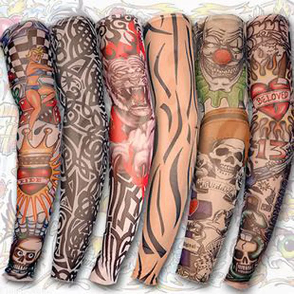 6Pcs Sunscreen Arm Suit Tattoo Arm Sleeves Unisex Temporary Fake Slip On Tattoo Arm Sleeves Kit Sunscreen Arm Cover Random Color