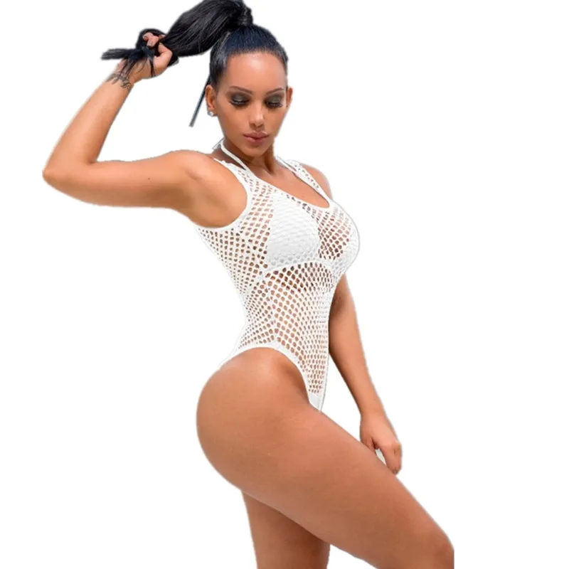 Летний Пляжный сексуальный женский купальник с пуш-ап, сетчатый цельный купальный костюм, купальник с вырезом, монокини