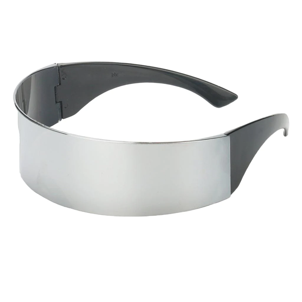 2 Pieces Fashion Narrow Blue Metallic Silver Outer Space Robot Alien Eyeglasses Shade Eyewear Future Soldier Sunglasses