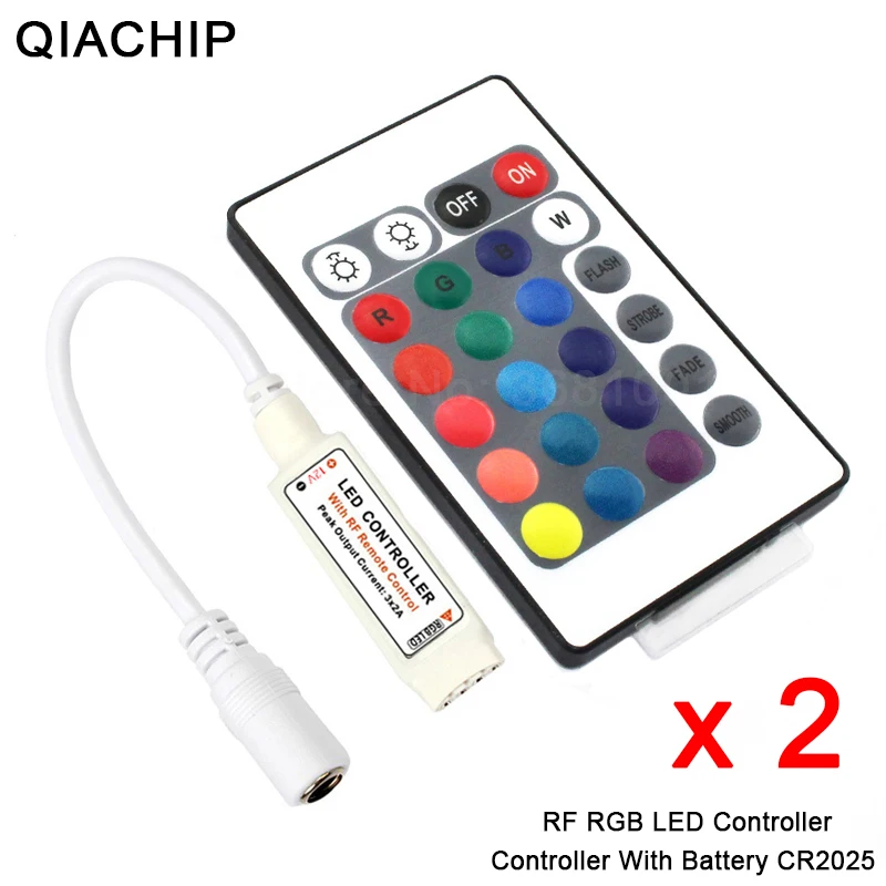 

QIACHIP 2PCS DC 12V Mini 24key Remote Controller RF RGB Led Strip DC 12V 24 Key Controller For SMD 3528 5050 5630 3014 LED Strip