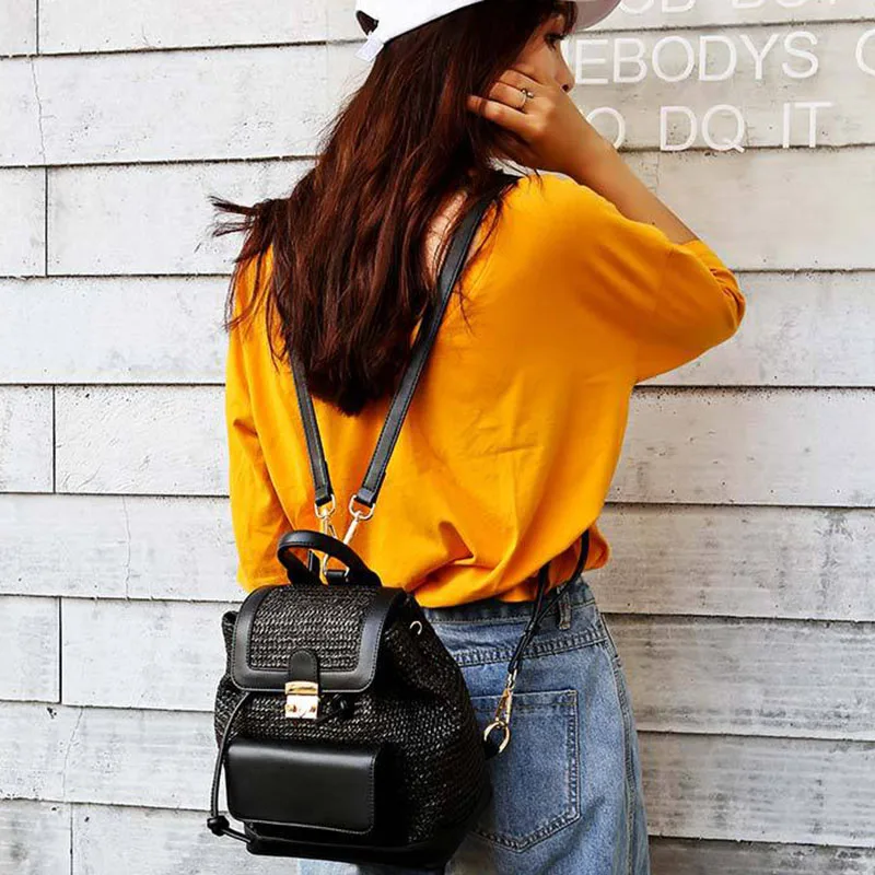 Summer New Women Straw Backpack INS Popular Female Travel Panelled Mochila Large Ladies Fashion Back Pack Exquisite Bolsa BP3007 (5)