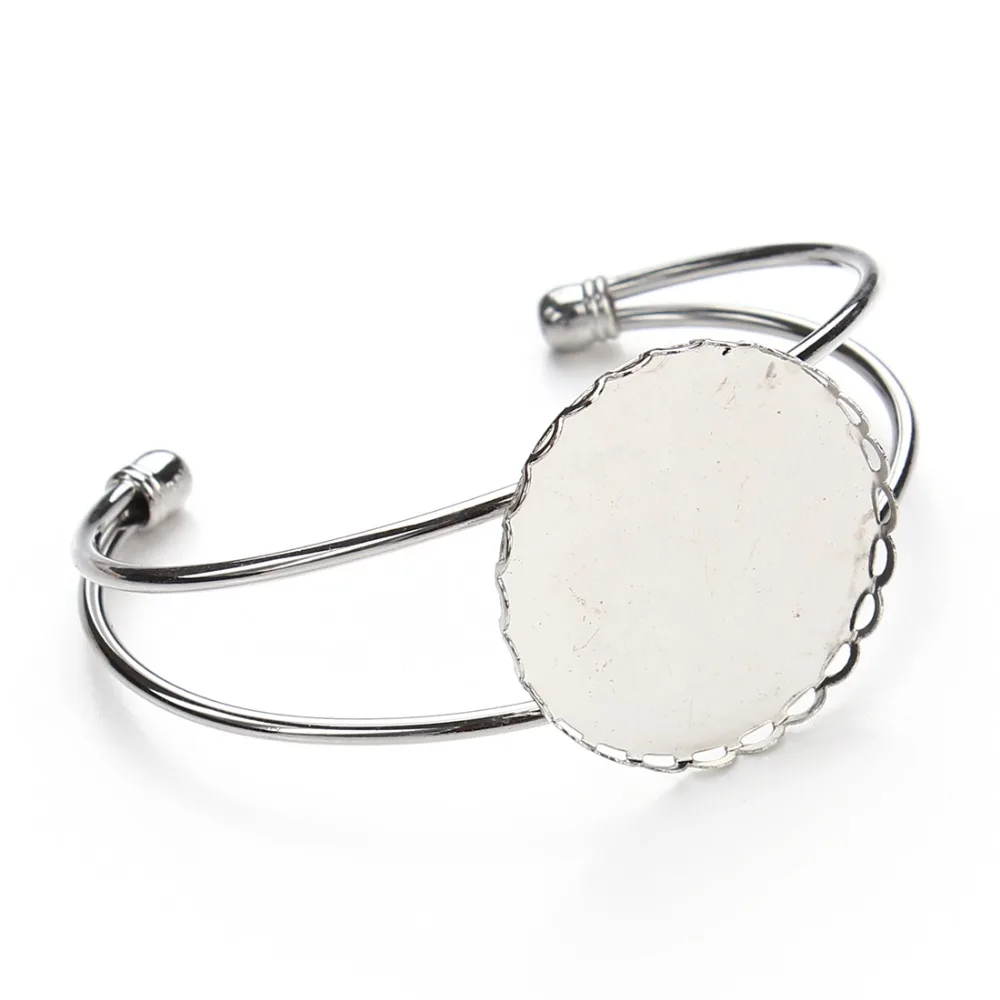 1PCS Silver Color Adjustable Cuff Bangle Base Bracelet Blanks Bezel Tray 30mm Round Cabochon for DIY Jewelry Making F3088 | Украшения и