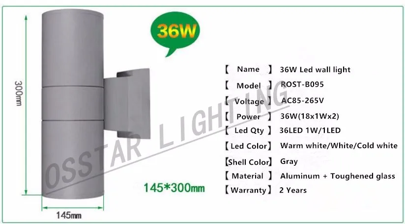 ; 6 Вт/12 Вт/18 Вт/24 Вт/36 Вт Светодиодный Уличный настенный светильник Led наружный настенный светильник вверх и вниз садовые уличные Водонепроницаемый IP65 AC85-265V от производителя(Сертификация CE& по ограничению на использование опасных материалов в производстве