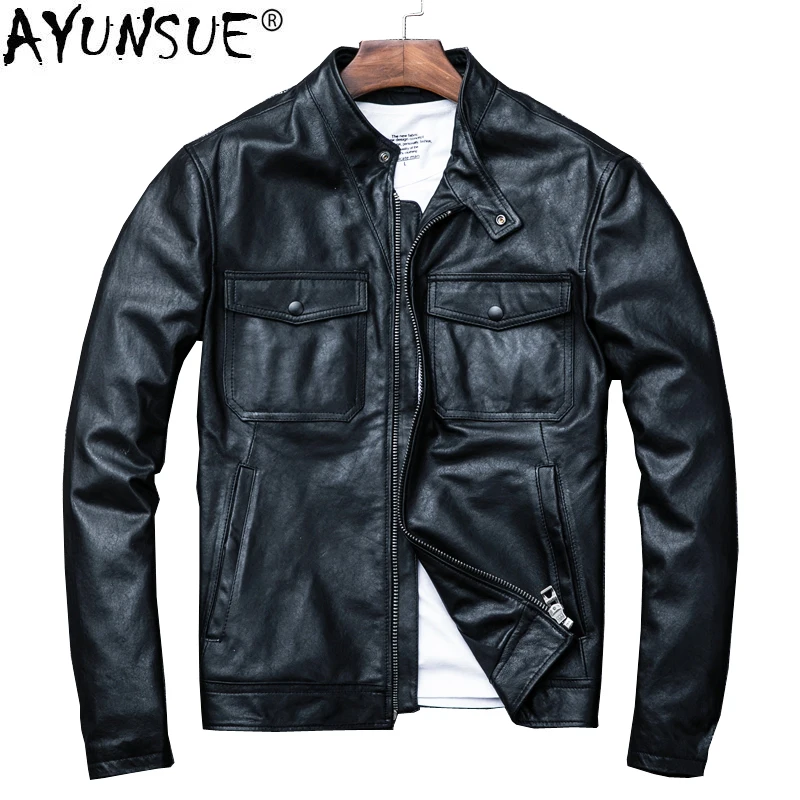 

AYUNSUE Genuine Leather Jacket Men Spring Sheepskin Coat Motorcycle Bomber Jacket Real Leather Coats Veste Cuir Homme KJ1917