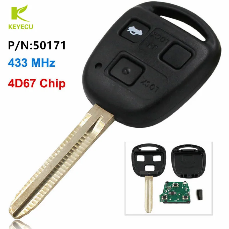 Запасной новый телефон KEYECU с 3 кнопками 433 МГц чип 4D67 для Toyota Avensis RAV4 Prado Tarago Kluger P/N: