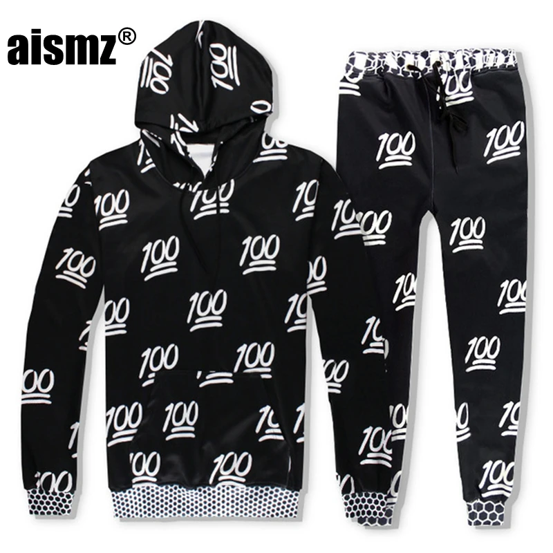 

Aismz Autumn Winter Hoodies Men Women 3D Print Emoji 100 Tracksuits Sets Sweatshirts Hooded Jogger Pants Unisex Brand Clothing