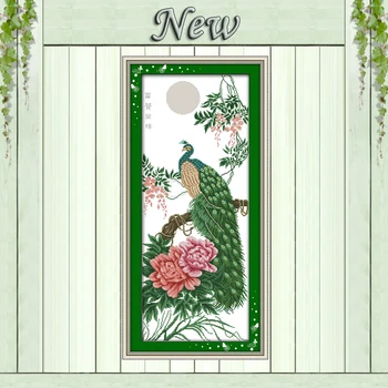 

Wealth good luck peacock flowers painting Counted Print on canvas Embroidery Sets Needlework Kits DMC 14CT 11CT DIY Cross Stitch
