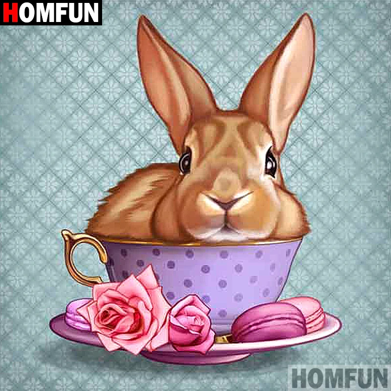 

Homfun Full Square/Round Drill 5D DIY Diamond Painting "Cartoon rabbit" 3D Embroidery Cross Stitch Home Decor Gift A12361