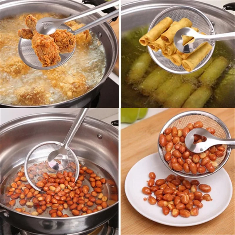 Kichen Steel Food Clip Snack Fryer Strainer Fried Tong Frying Mesh Colander Filter Oil Drainer BBQ Buffet Serving Tongs