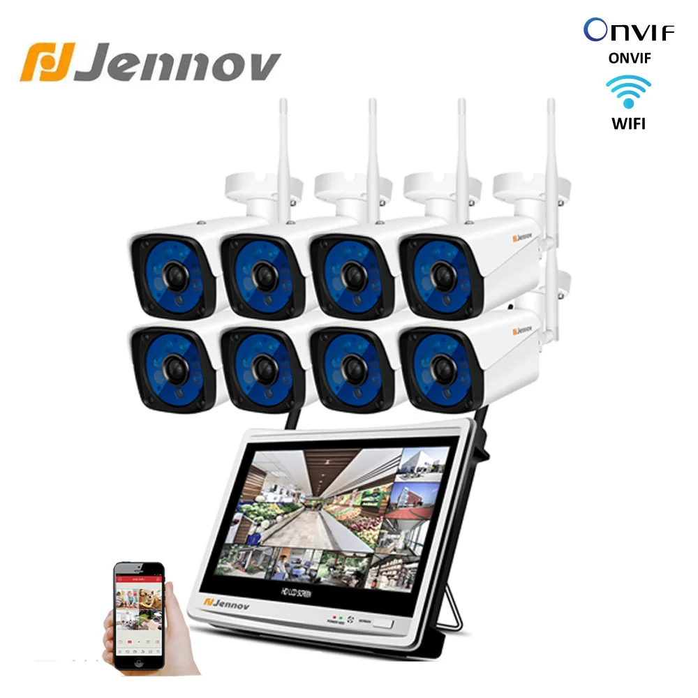 Jennov 8CH ЖК-монитор NVR комплект системы видеонаблюдения 2MP 1080 P наружная Домашняя безопасность Wifi ip-камера P2P система видеонаблюдения Комплект