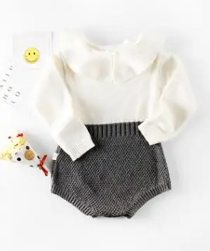 grey as pic Цвет! Боди для маленьких девочек; трикотажная одежда с оборками и воротником для маленьких девочек; Весенний комбинезон с длинными рукавами для маленьких мальчиков; Рождественский подарок для детей - Цвет: grey as pic