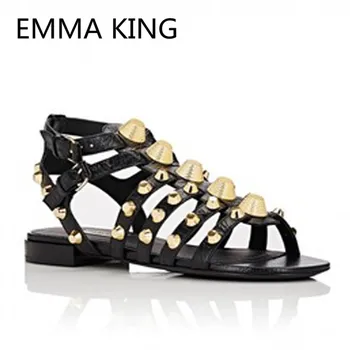 

Punk Style Sexy Women Flats Sandals Open Toe Gold Rivets Studs Ladies Summer Roman Shoes Buckle Strap Casual Gladiator Sandals