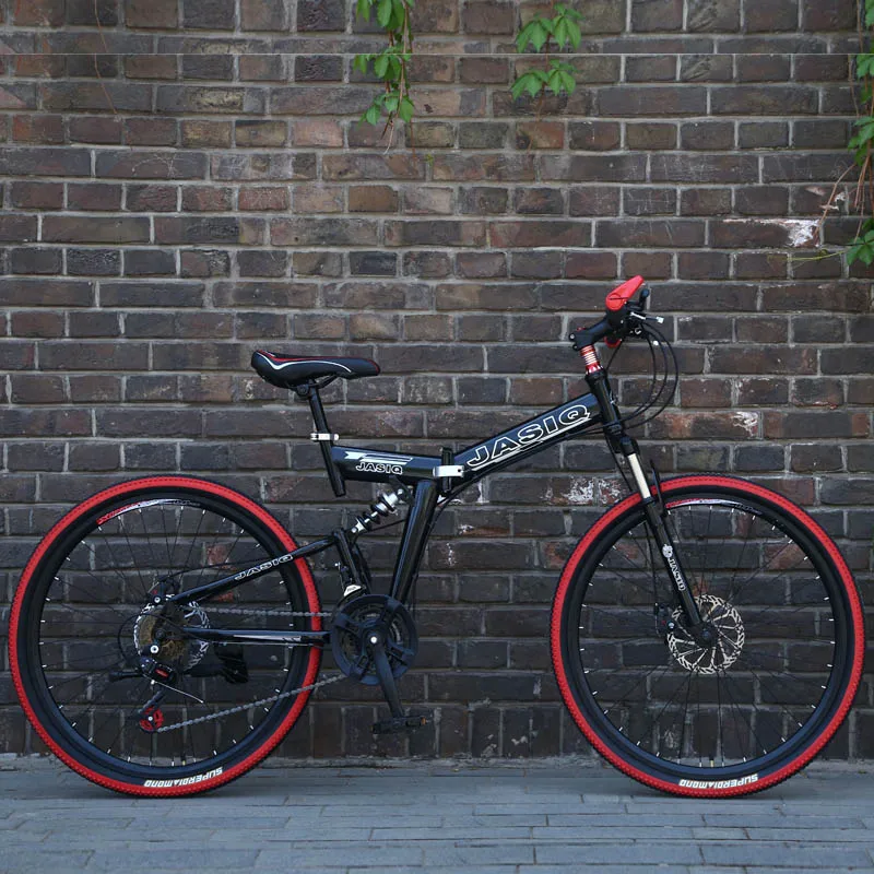 26 дюймов горный велосипед 21 скорость складной горный велосипед двойной дисковый тормоз велосипед складной горный велосипед подходит для взрослых - Цвет: F Black and red