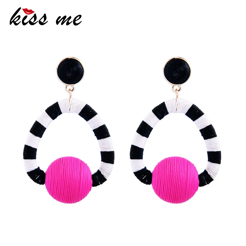 

KISS ME Pom Pom Big Earrings Bohemian Style Dangling Statement Drop Earrings Women Ethnic Jewelry